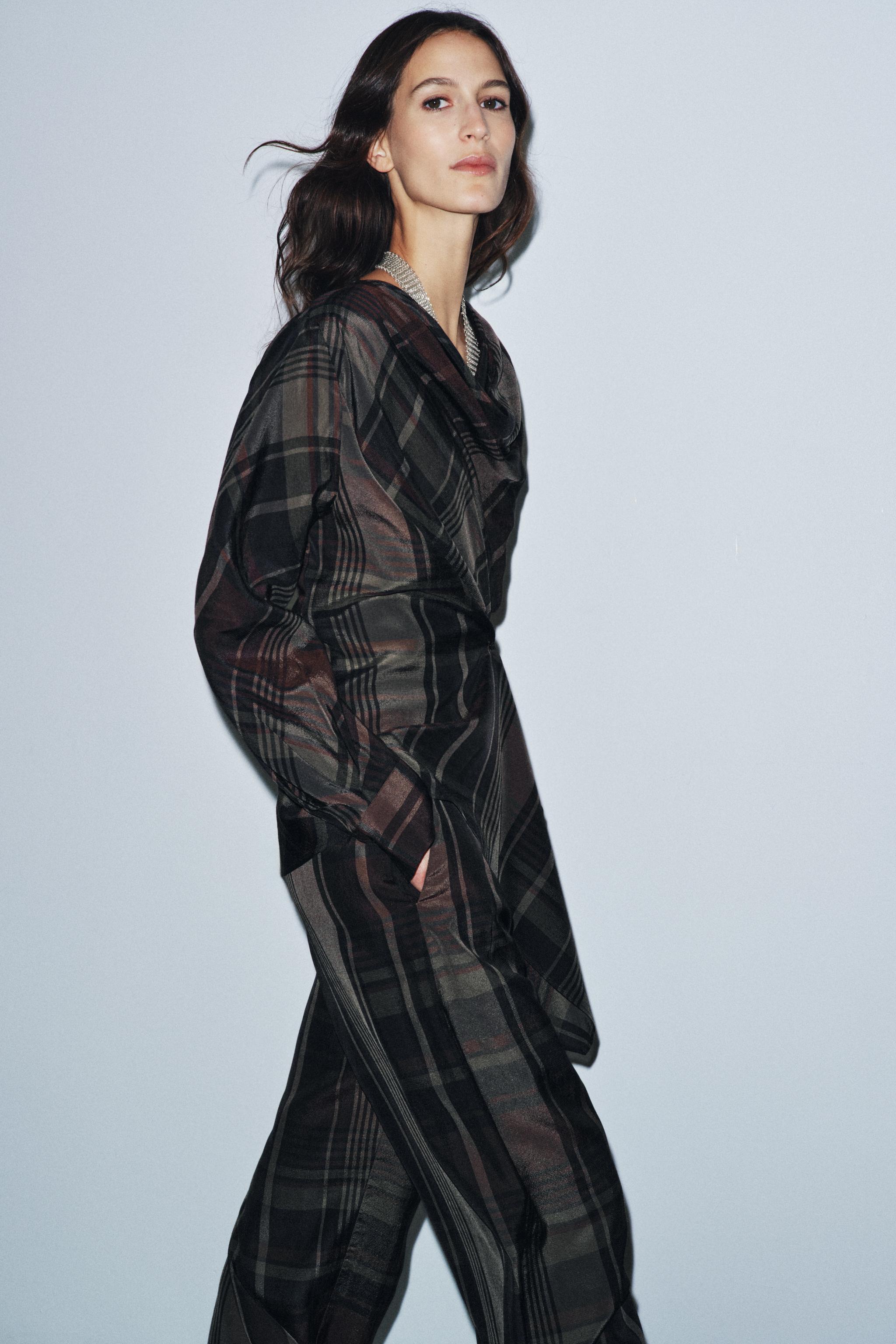 ZW COLLECTION PLAID DRAPED TOP
